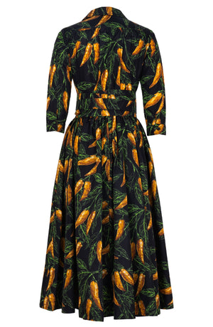 Terry Dress Shirt Collar 3/4 Sleeve Midi Plus Length Poliamide Taffta (Chilli Pepper)