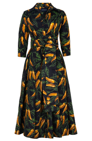 Terry Dress Shirt Collar 3/4 Sleeve Midi Plus Length Poliamide Taffta (Chilli Pepper)
