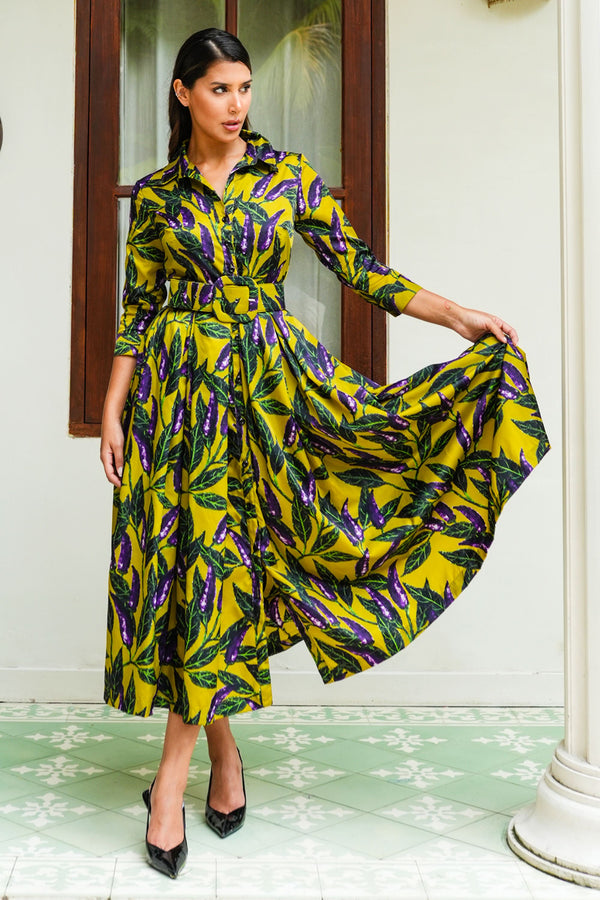 Audrey Dress #7 Shirt Collar 3/4 Sleeve Midi Length Poliamide Taffta (Chilli Pepper)