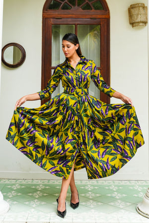 Audrey Dress #7 Shirt Collar 3/4 Sleeve Midi Length Poliamide Taffta (Chilli Pepper)