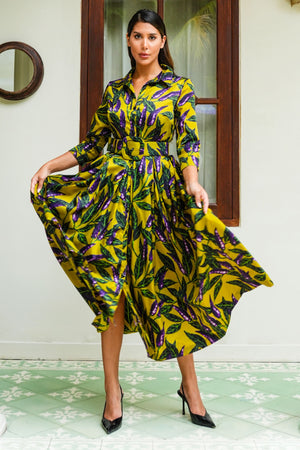 Audrey Dress #7 Shirt Collar 3/4 Sleeve Midi Length Poliamide Taffta (Chilli Pepper)