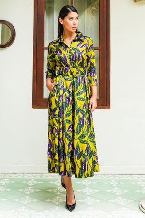 Audrey Dress #7 Shirt Collar 3/4 Sleeve Midi Length Poliamide Taffta (Chilli Pepper)