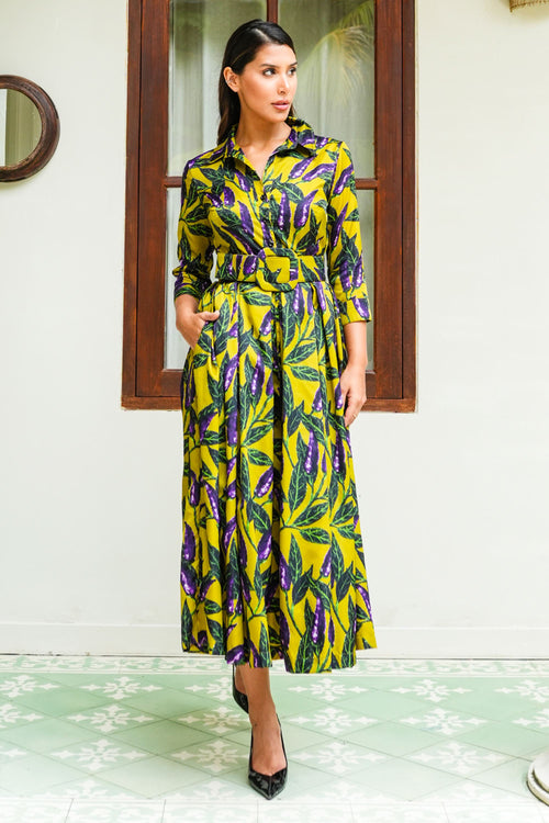 Audrey Dress #7 Shirt Collar 3/4 Sleeve Midi Length Poliamide Taffta (Chilli Pepper)