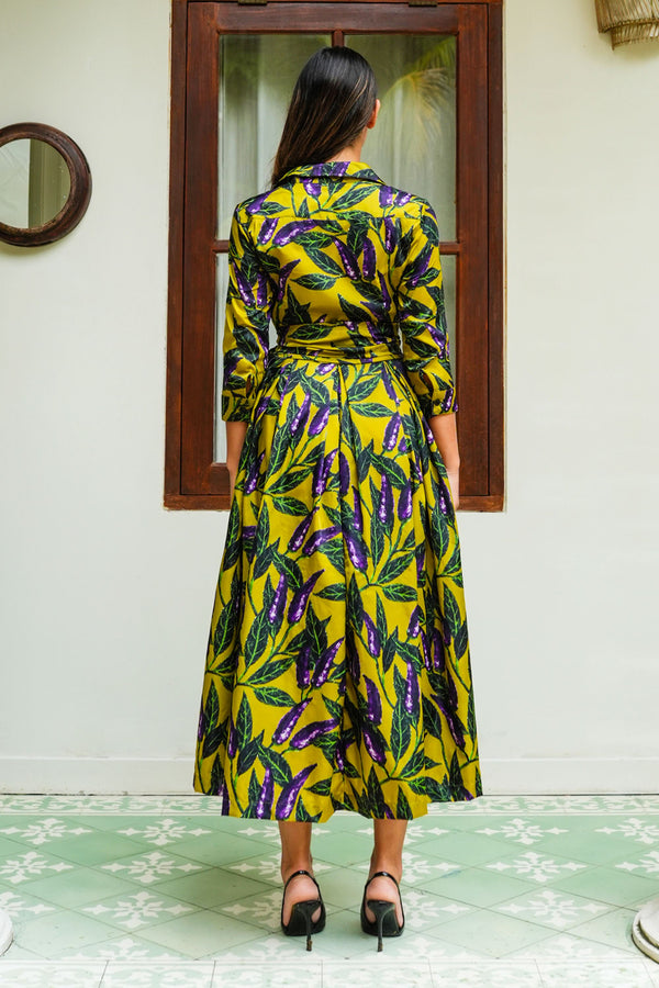 Audrey Dress #7 Shirt Collar 3/4 Sleeve Midi Length Poliamide Taffta (Chilli Pepper)