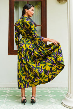 Audrey Dress #7 Shirt Collar 3/4 Sleeve Midi Length Poliamide Taffta (Chilli Pepper)