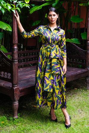 Audrey Dress #7 Shirt Collar 3/4 Sleeve Midi Length Poliamide Taffta (Chilli Pepper)