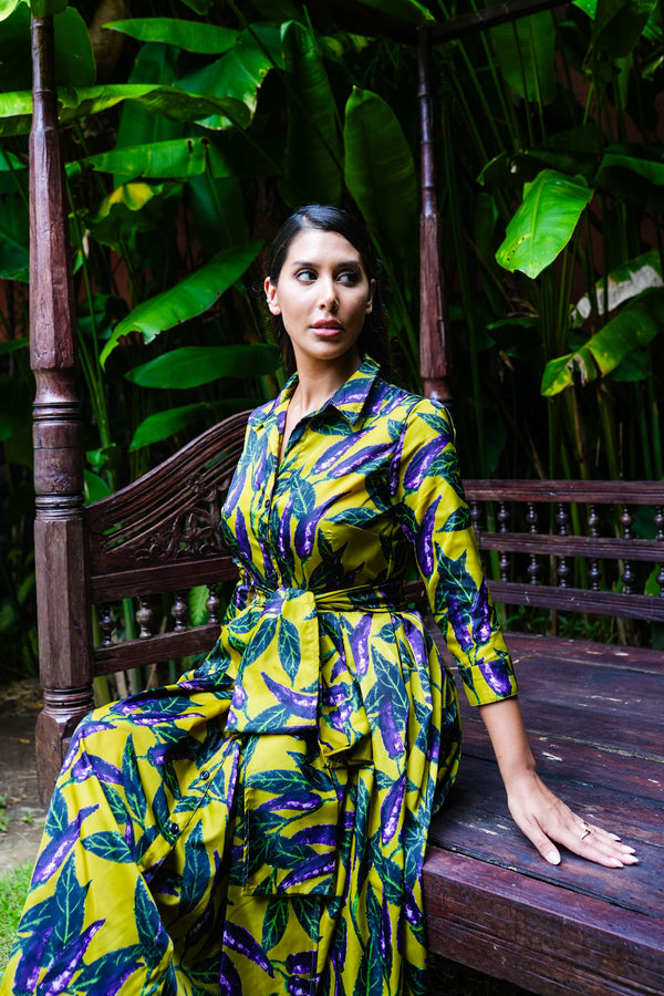 Audrey Dress #7 Shirt Collar 3/4 Sleeve Midi Length Poliamide Taffta (Chilli Pepper)