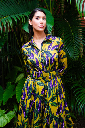 Audrey Dress #7 Shirt Collar 3/4 Sleeve Midi Length Poliamide Taffta (Chilli Pepper)