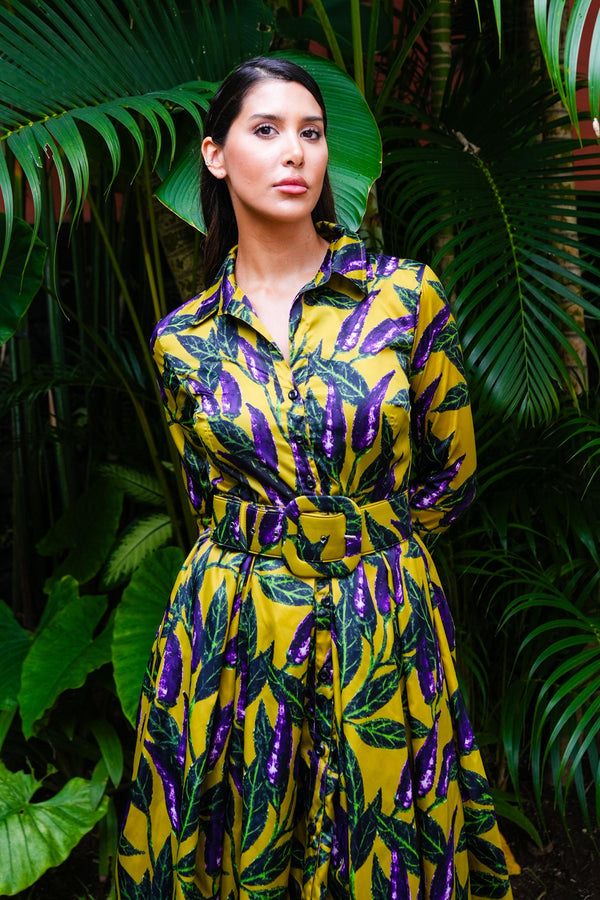 Audrey Dress #7 Shirt Collar 3/4 Sleeve Midi Length Poliamide Taffta (Chilli Pepper)