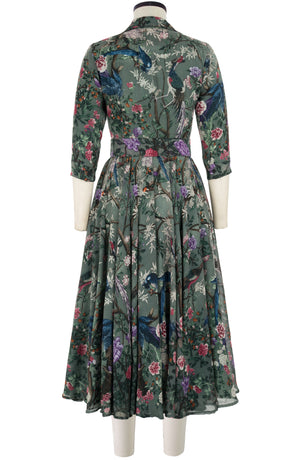 Aster Dress Shirt Collar 3/4 Sleeve Midi Plus Length Wool (Chinoi Magnolia) - Dusty Green