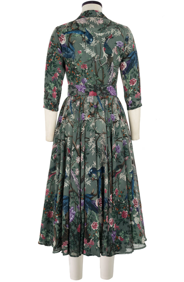 Aster Dress Shirt Collar 3/4 Sleeve Midi Plus Length Wool (Chinoi Magnolia) - Dusty Green