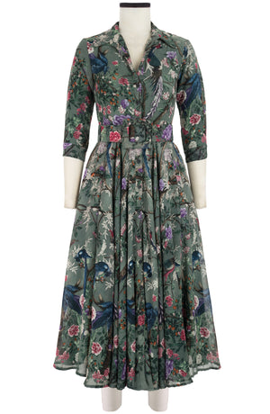 Aster Dress Shirt Collar 3/4 Sleeve Midi Plus Length Wool (Chinoi Magnolia) - Dusty Green