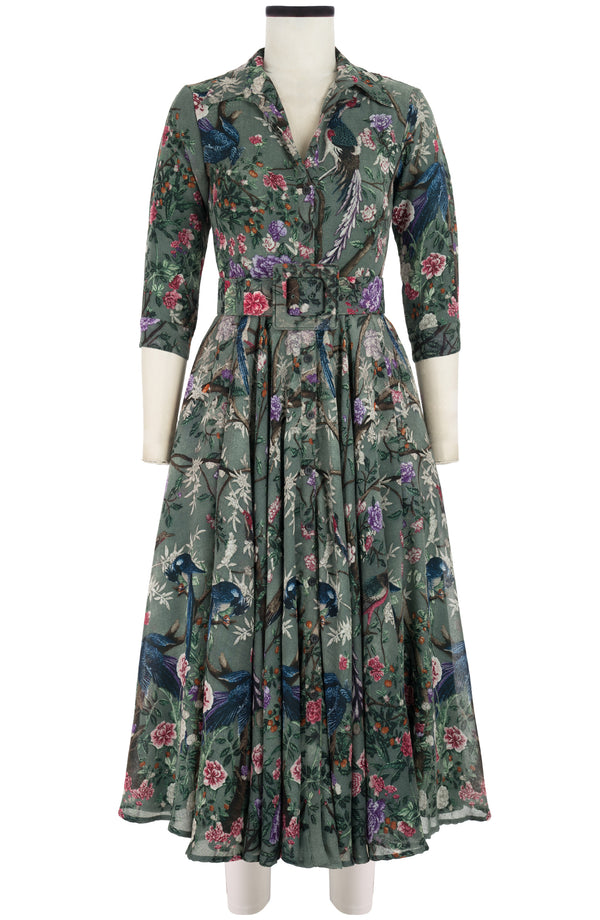 Aster Dress Shirt Collar 3/4 Sleeve Midi Plus Length Wool (Chinoi Magnolia) - Dusty Green
