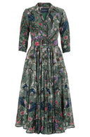 Aster Dress Shirt Collar 3/4 Sleeve Midi Plus Length Wool (Chinoi Magnolia) - Dusty Green