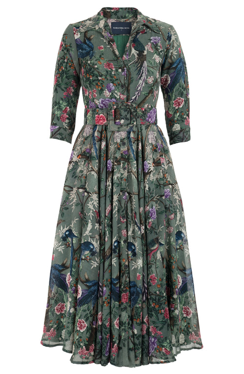 Aster Dress Shirt Collar 3/4 Sleeve Midi Plus Length Wool (Chinoi Magnolia) - Dusty Green