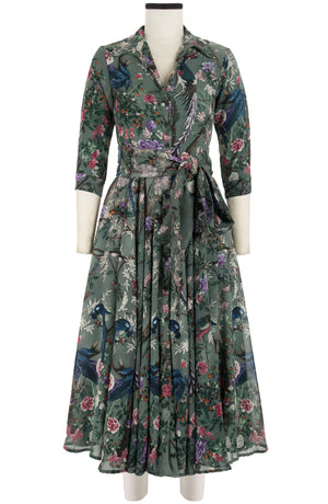 Aster Dress Shirt Collar 3/4 Sleeve Midi Plus Length Wool (Chinoi Magnolia) - Dusty Green