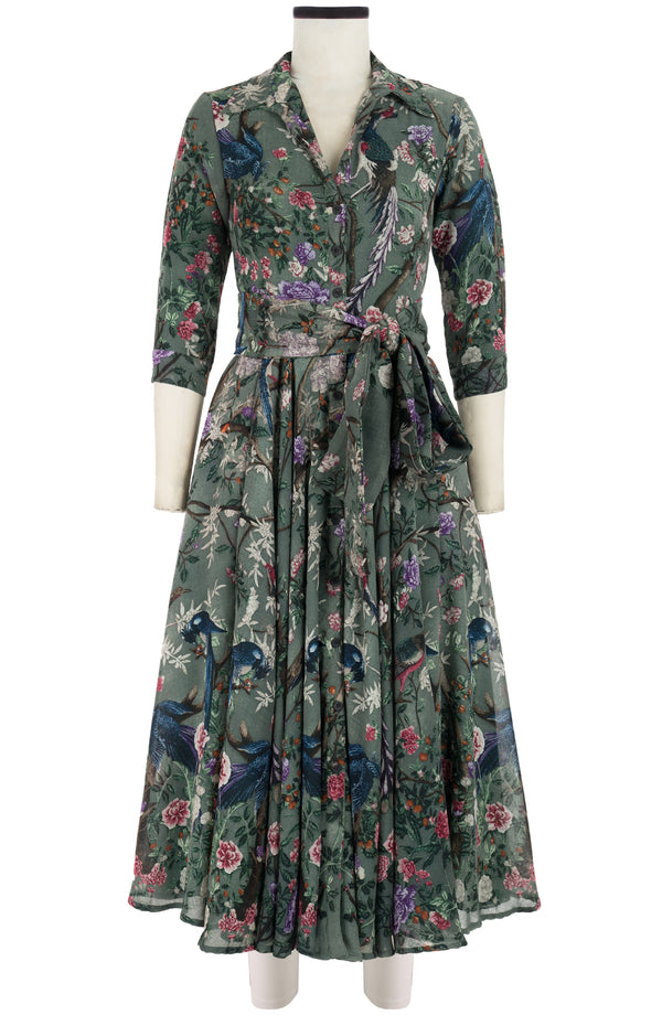 Aster Dress Shirt Collar 3/4 Sleeve Midi Plus Length Wool (Chinoi Magnolia) - Dusty Green