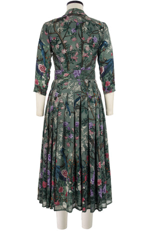 Audrey Dress #4 Shirt Collar 3/4 Sleeve Midi Plus Length Wool (Chinoi Magnolia) - Dusty Green