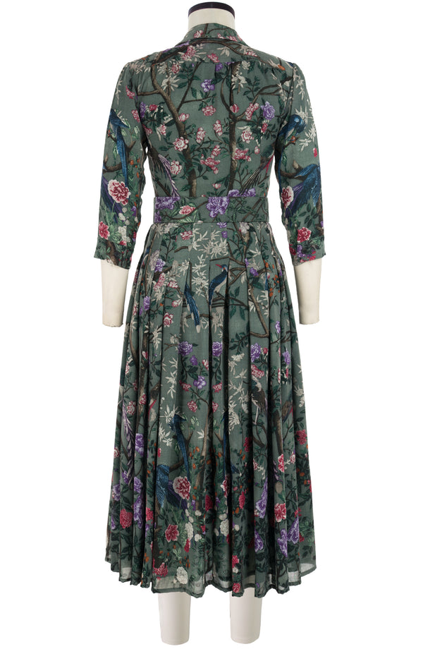 Audrey Dress #4 Shirt Collar 3/4 Sleeve Midi Plus Length Wool (Chinoi Magnolia) - Dusty Green