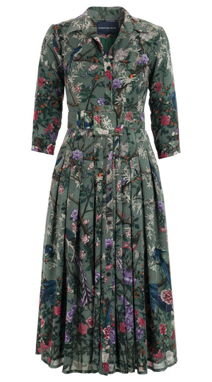 Abito Audrey n. 4, colletto a camicia, maniche a 3/4, lunghezza midi, in lana (Belvedere Peacock) @2