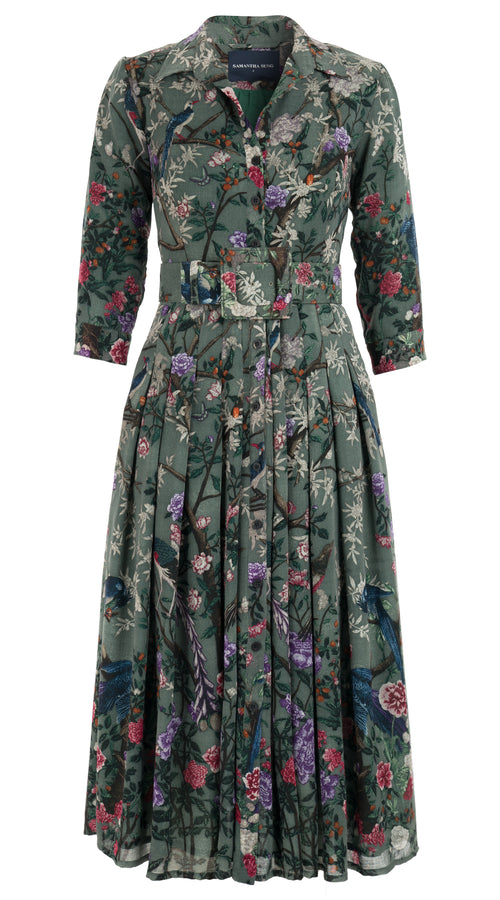 Abito Audrey n. 4, colletto a camicia, maniche a 3/4, lunghezza midi, in lana (Belvedere Peacock) @2