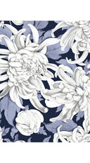 Audrey Dress #1 Shirt Collar 3/4 Sleeve Long Length Cotton Stretch (Chrysanthemum Flower Big)