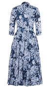 Aster Dress Shirt Collar 3/4 Sleeve Midi Plus Length Cotton Musola (Chrysanthemum Flower Big)