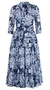 Aster Dress Shirt Collar 3/4 Sleeve Midi Plus Length Cotton Musola (Chrysanthemum Flower Big)