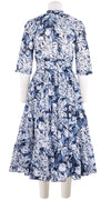 Eden Dress Crew Neck 3/4 Sleeve Midi Length Cotton Musola (Chrysanthemum Flower Big)