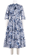 Eden Dress Crew Neck 3/4 Sleeve Midi Length Cotton Musola (Chrysanthemum Flower Big)