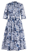 Eden Dress Crew Neck 3/4 Sleeve Midi Length Cotton Musola (Chrysanthemum Flower Big)