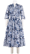 Eden Dress Crew Neck 3/4 Sleeve Midi Length Cotton Musola (Chrysanthemum Flower Big)