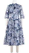 Eden Dress Crew Neck 3/4 Sleeve Midi Length Cotton Musola (Chrysanthemum Flower Big)