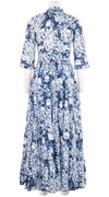 Eva Dress Crew Neck 3/4 Sleeve Maxi Length Cotton Musola (Chrysanthemum Flower Big)