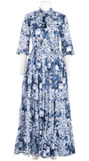 Eva Dress Crew Neck 3/4 Sleeve Maxi Length Cotton Musola (Chrysanthemum Flower Big)