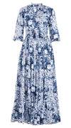 Eva Dress Crew Neck 3/4 Sleeve Maxi Length Cotton Musola (Chrysanthemum Flower Big)