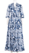 Eva Dress Crew Neck 3/4 Sleeve Maxi Length Cotton Musola (Chrysanthemum Flower Big)