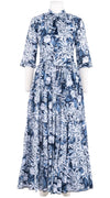 Eva Dress Crew Neck 3/4 Sleeve Maxi Length Cotton Musola (Chrysanthemum Flower Big)