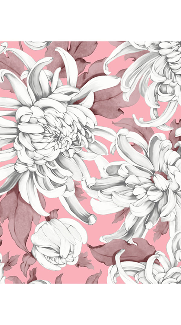 Audrey Dress #1 Shirt Collar 3/4 Sleeve Long Length Cotton Stretch (Chrysanthemum Flower Big)