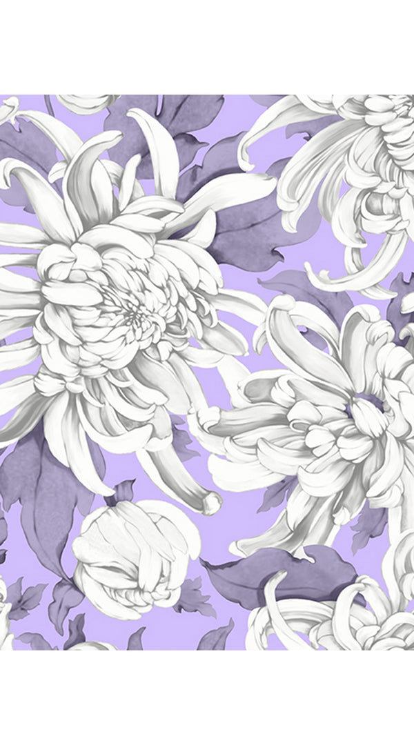 Audrey Dress #1 Shirt Collar 3/4 Sleeve Long Length Cotton Stretch (Chrysanthemum Flower Big)