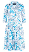 Audrey Dress #1 Shirt Collar 3/4 Sleeve Long Length Cotton Stretch (Chrysanthemum Flower Big)