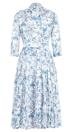 Audrey Dress #4 Shirt Collar 3/4 Sleeve Midi Length Musola (Chrysanthemum Flower) @M,L