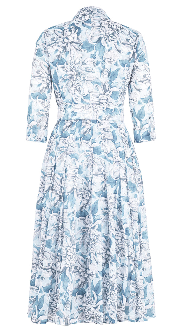 Audrey Dress #4 Shirt Collar 3/4 Sleeve Midi Length Musola (Chrysanthemum Flower) @M,L