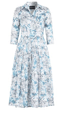 Audrey Dress #4 Shirt Collar 3/4 Sleeve Midi Length Musola (Chrysanthemum Flower) @M,L