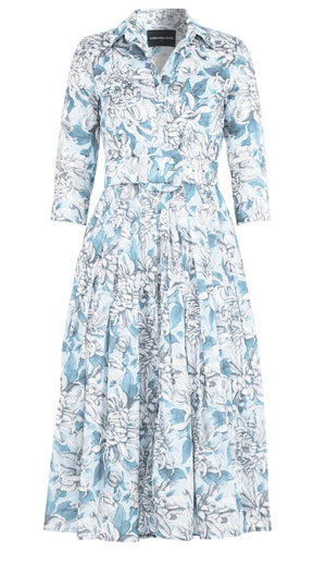Audrey Dress #4 Shirt Collar 3/4 Sleeve Midi Length Musola (Chrysanthemum Flower) @M,L
