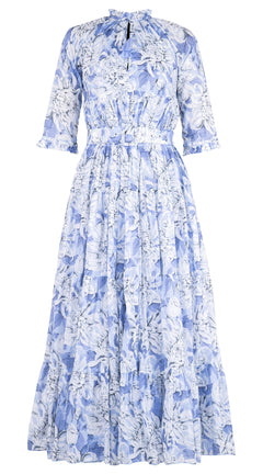 Eden Dress Crew Neck 3/4 Sleeve Maxi Length Musola (Chrysanthemum Flower) @XS