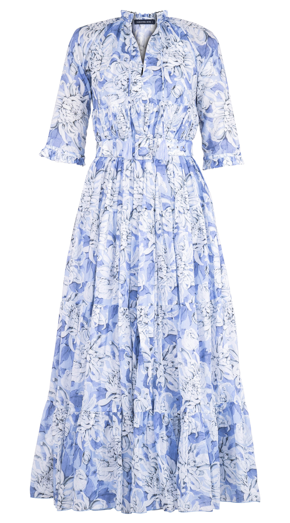 Eden Dress Crew Neck 3/4 Sleeve Maxi Length Musola (Chrysanthemum Flower)