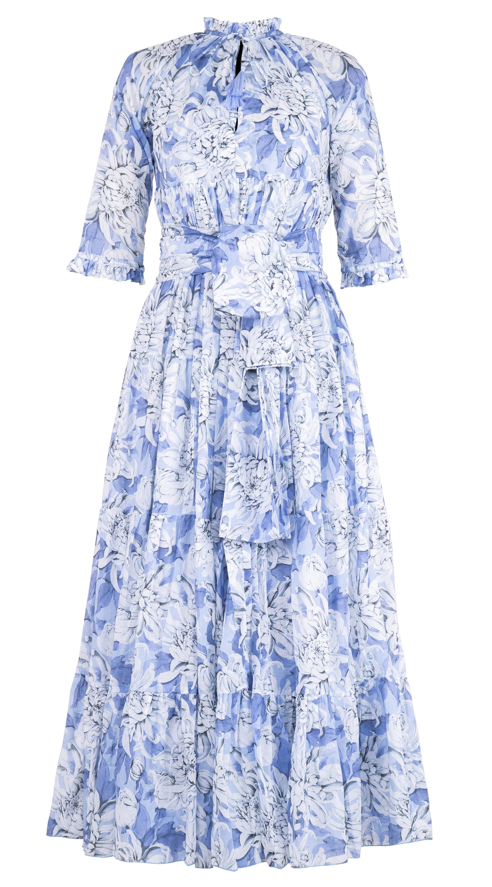 Eden Dress Crew Neck 3/4 Sleeve Maxi Length Musola (Chrysanthemum Flower) @XS