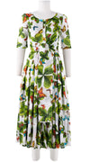 Audrey Dress #4 Boat Shirt Neck 3/4 Sleeve Midi Plus Length Cotton Musola (Clover Butterfly Small)