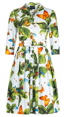 Audrey Dress #1 Shirt Collar 3/4 Sleeve Regular Length Cotton Stretch (Clover Butterfly Big)